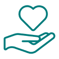 Heart above open hand icon