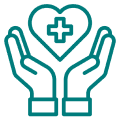 Heart with medical cross and hands icon
