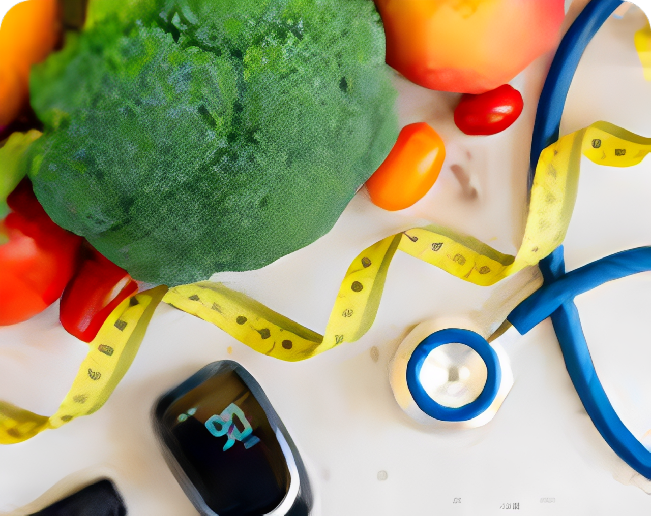 Healthy lifestyle essentials with vegetables and stethoscope