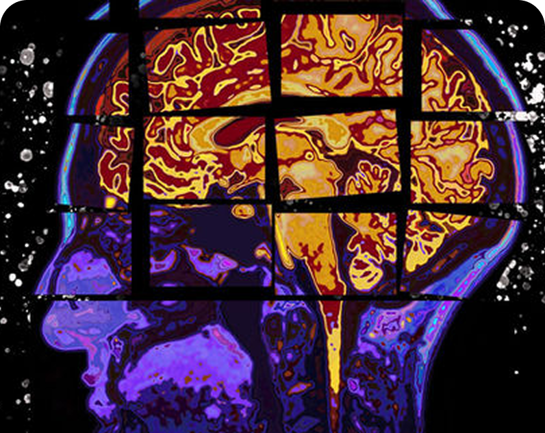 Abstract brain illustration with vivid hues