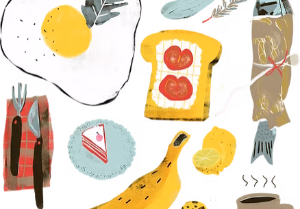 Creative breakfast illustration with various foods